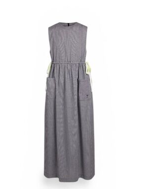Poet Aura Maxi Checked Jumper Dress Women's Small Check Drawstring Waist Minimal
